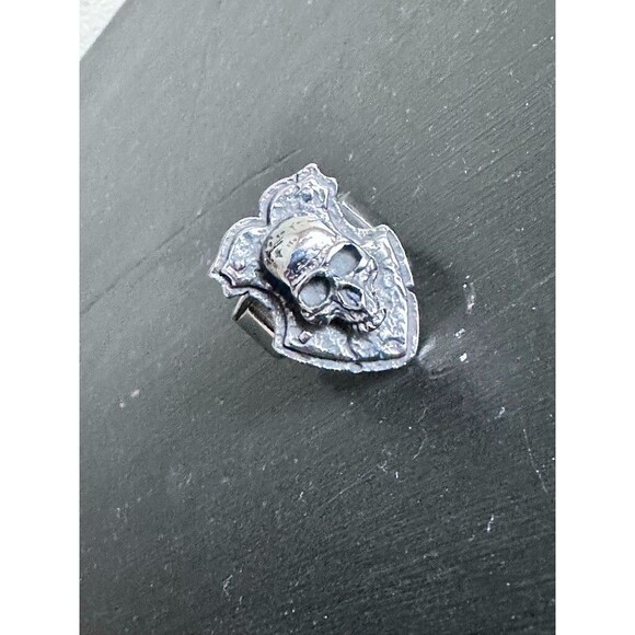 Pirate Mounted Skull Mens Ring 10 Rock Biker Gothic Stainless Steel Shield - Picture 7 of 13